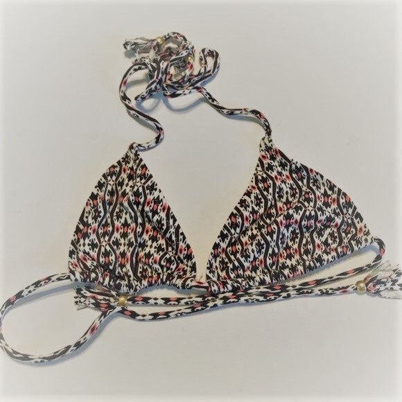 EBERJEY Small Bikini Top Black Peach White Swim Adjustable Straps Tassels Tie - Picture 1 of 5